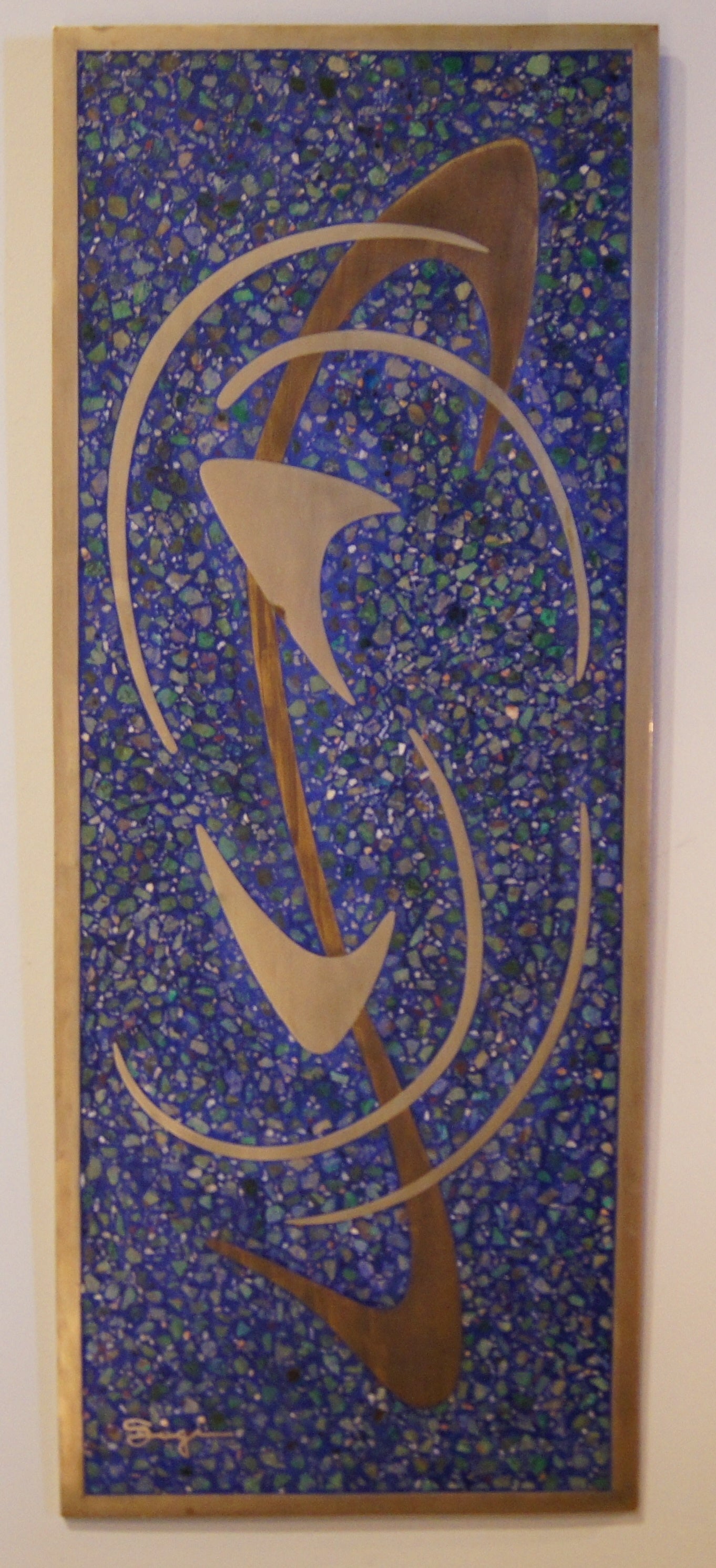 Blue Composite Mosaic Wall Art, Signed Sigi, Mexico, 1970s