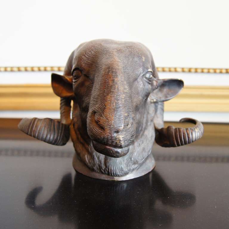Bronze Rams Head Sculpture, Early 20th C