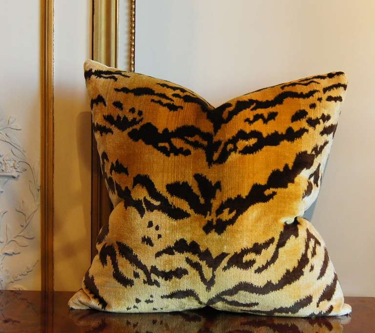 Custom 'Tigre' silk velvet pillow - part of the Fall 2009: Lowlands Collection by Scalamandre. We currently have 1 available.