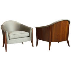 Pair of Club Chairs with Wooden Back, Scandinavia, 1959