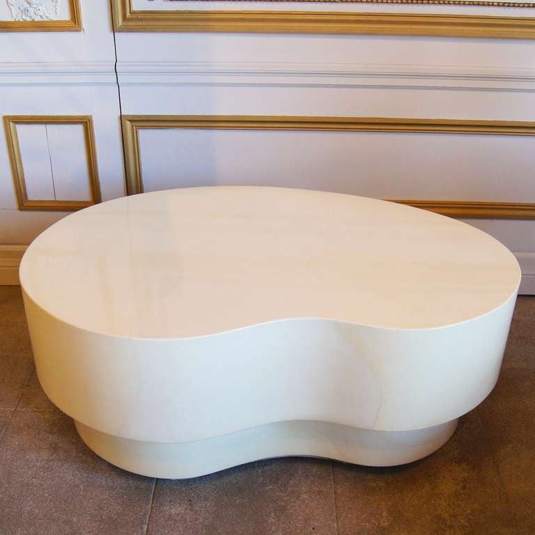 American Cream Lacquered Kidney Shaped Coffee Table