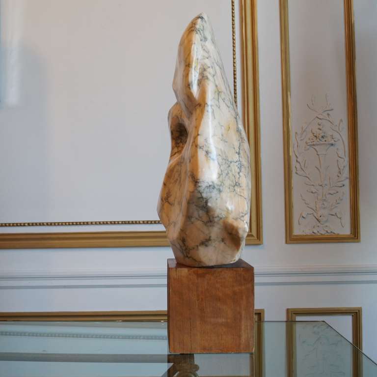 Marble Sculpture on Wood Base In Fair Condition In Los Angeles, CA