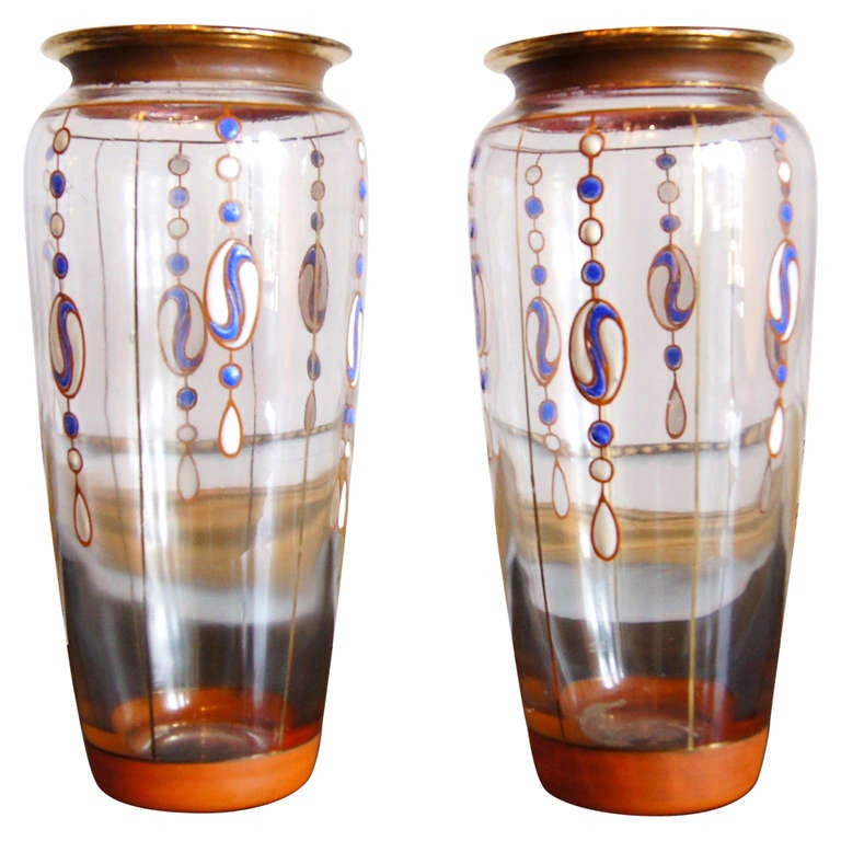 Mid-20th Century Pair of Art Deco Glass Vases Signed Scailmont