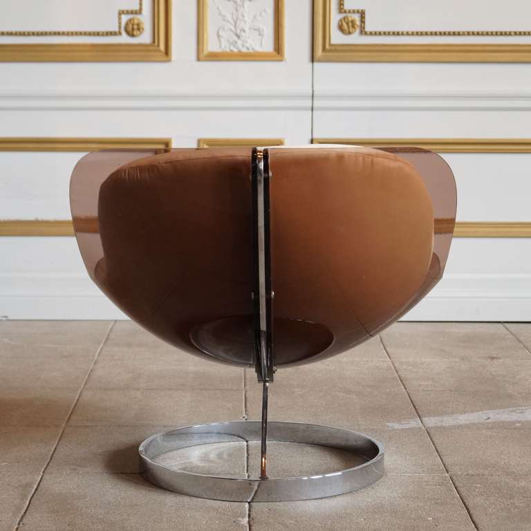 French Plexiglass and Chrome Sphere Chair by Boris Tabacoff