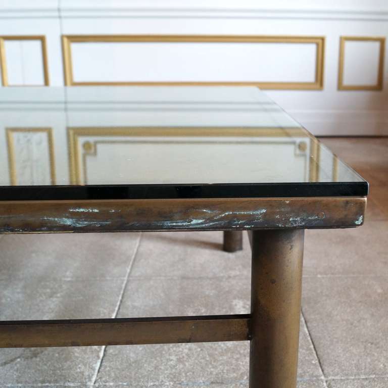 American Etched Brass Coffee Table with New Glass Top by Philip and Kelvin Laverne
