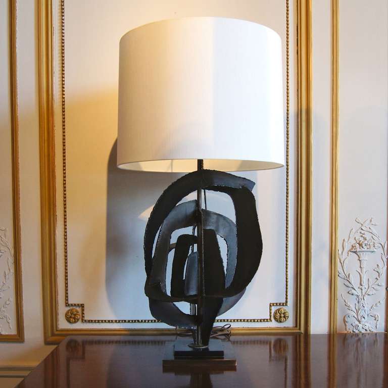 Brutalist Iron Lamp by Harry Balmer for Laurel