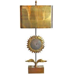 Bronze Lamp Representing a Sunflower Stamped Maison Charles