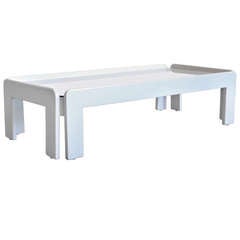 Ivory Lacquer and Glass Coffee Table by Vico Magistretti