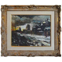 Abstract Landscape Painting on Canvas, Framed, Signed O. Foss