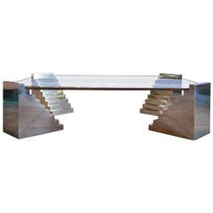 Glass Coffee Table with Corner Step Supports, Attributed to Steve Chase
