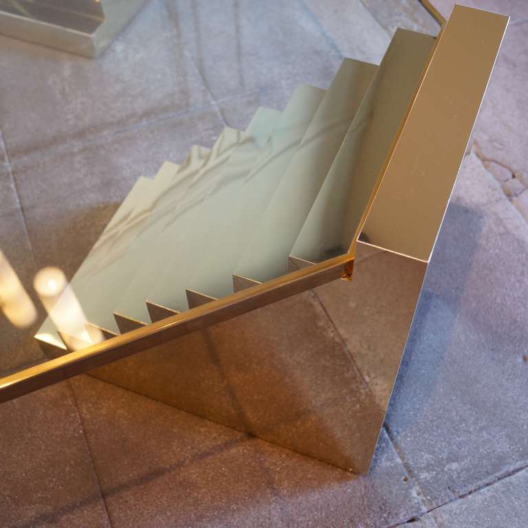 Glass Coffee Table with Corner Step Supports, Attributed to Steve Chase 1