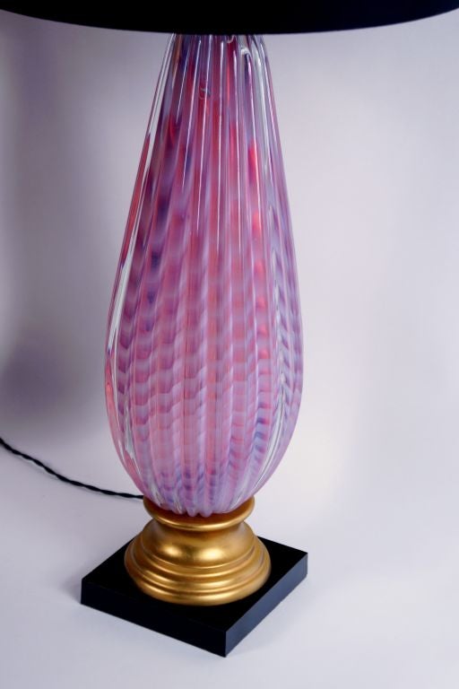 Italian Pair of Opalina Rosa Murano Glass Lamps By Seguso