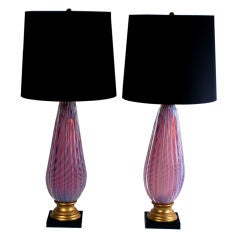 Pair of Opalina Rosa Murano Glass Lamps By Seguso