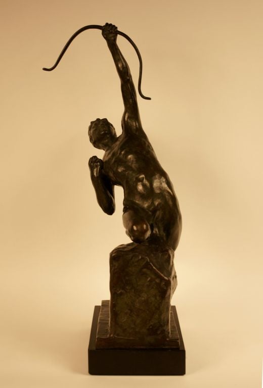 Bronze Statue of an archer signed and dated Debo 1930. Jean Debo (Renaix 1888, Tournai 1964)