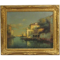 Venetian Canalscene, Oil on Canvas Signed Bouvard