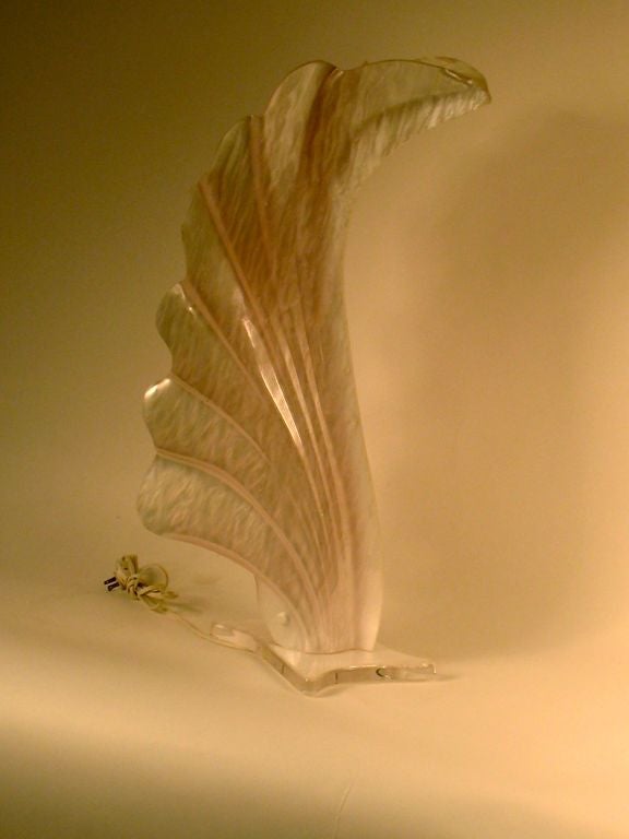 Lucite Sculptural Pink Shell Table Lamp by Rougier