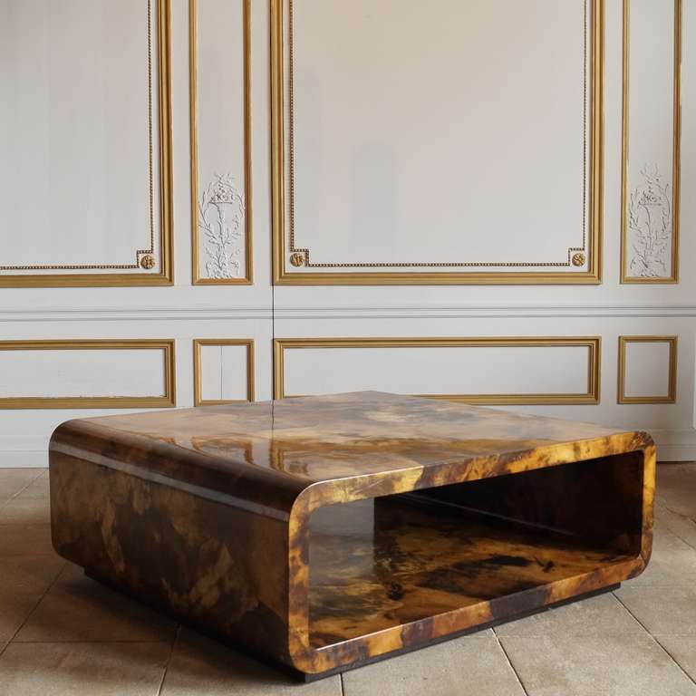 Lacquered parchment coffee table by Karl Springer. Retains original paper label.