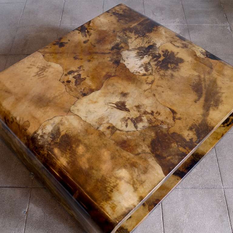 Lacquered Parchment Coffee Table by Karl Springer, USA, 1970s In Good Condition In Los Angeles, CA