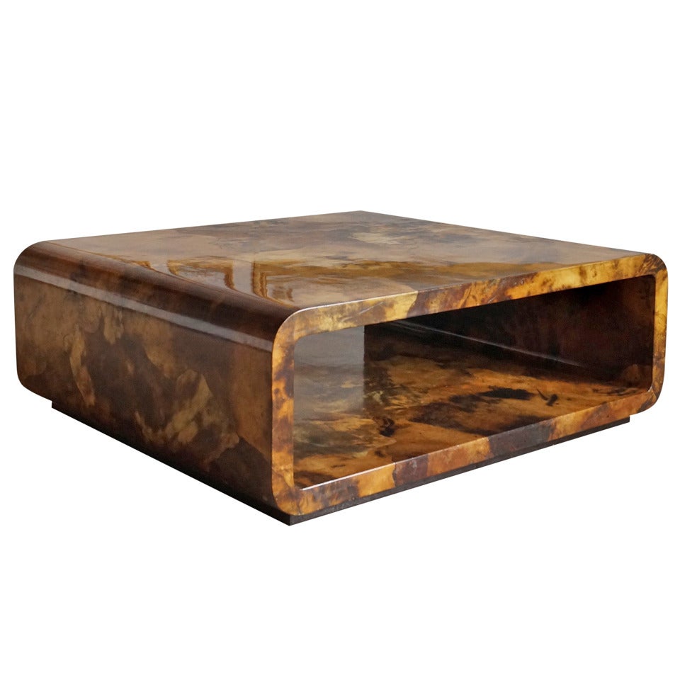 Lacquered Parchment Coffee Table by Karl Springer, USA, 1970s