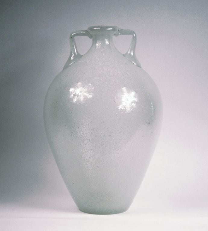 Large White Puleguso Murano Glass Greek Urn Vase