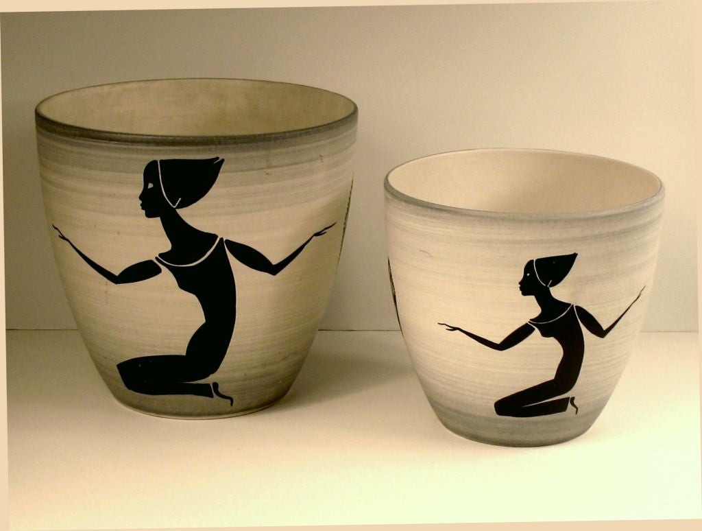 Set of 2  Sevres Ceramic Cache Pots by Henri Milet