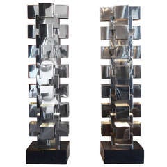 Pair of Chromed and Black Lacquer Table Lamps by Curtis Jere, USA, 1970s