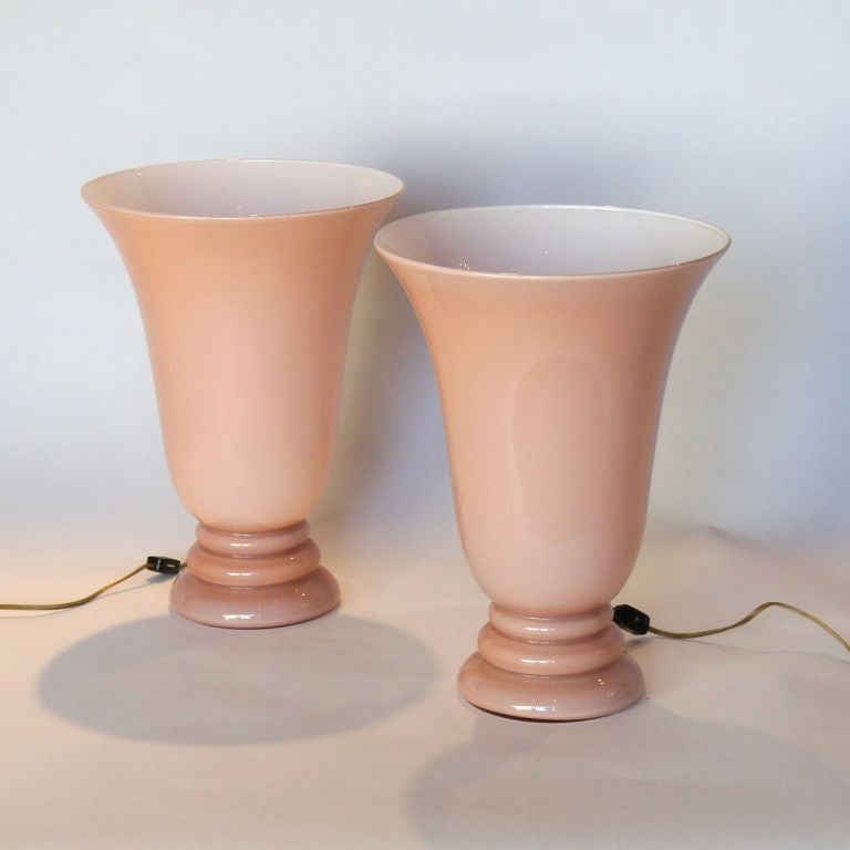 French Pair Of Murano Urn Lamps By Vianne, For Fredrick Cooper