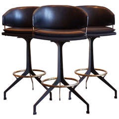 Set of 3 Brass and Painted Steel Bar Stools on Swivel by Gerald McCabe