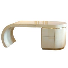 Lacquered Faux Goat Skin And Brass Desk