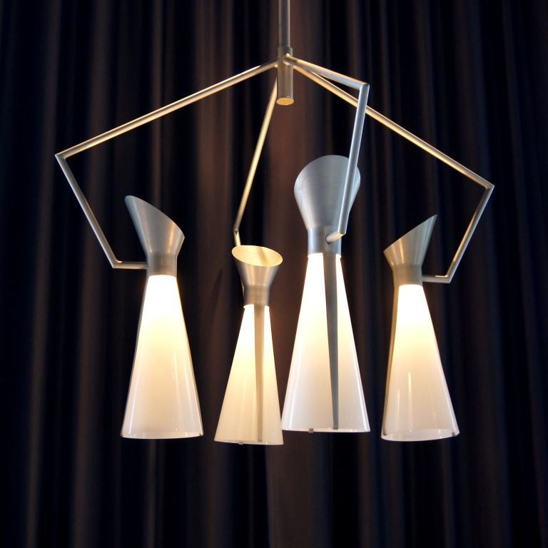 American Pair of Large Scale Chandeliers By Victor Gruen For John Lautner
