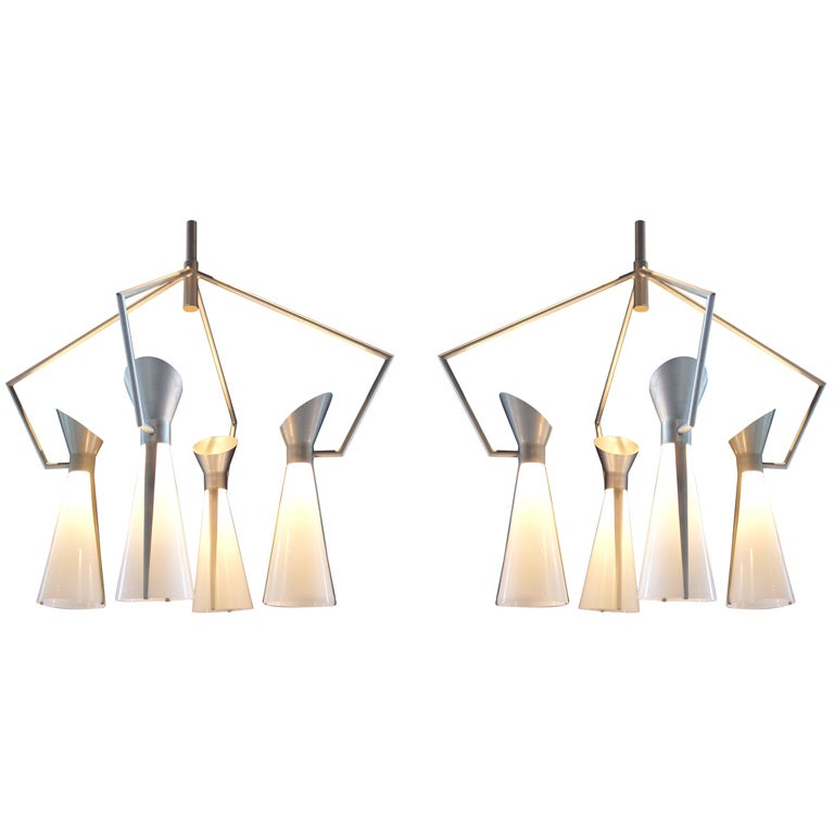 Pair of Large Scale Chandeliers By Victor Gruen For John Lautner
