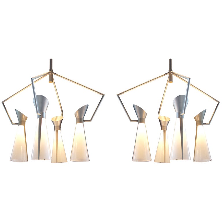 Pair of Large Scale Chandeliers By Victor Gruen For John Lautner