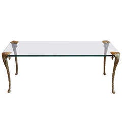 Glass Coffee Table with Bronze Leaf Motif Legs by La Maison Charles