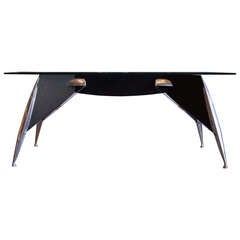 Black and Steel Desk with Glass Top
