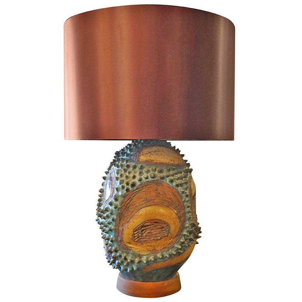 Blue and Brown Ceramic Table Lamp, Signed Matranga