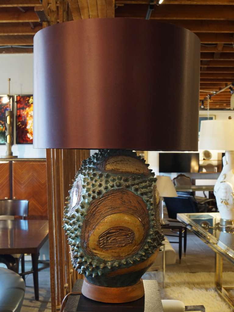 Blue and Brown Ceramic Table Lamp, Signed Matranga

Frank Matranga, a native Californian, graduated from Pasadena Jr. College in 1953. After 2 years in the army serving as an illustrator for the officer's candidate school, he attended California