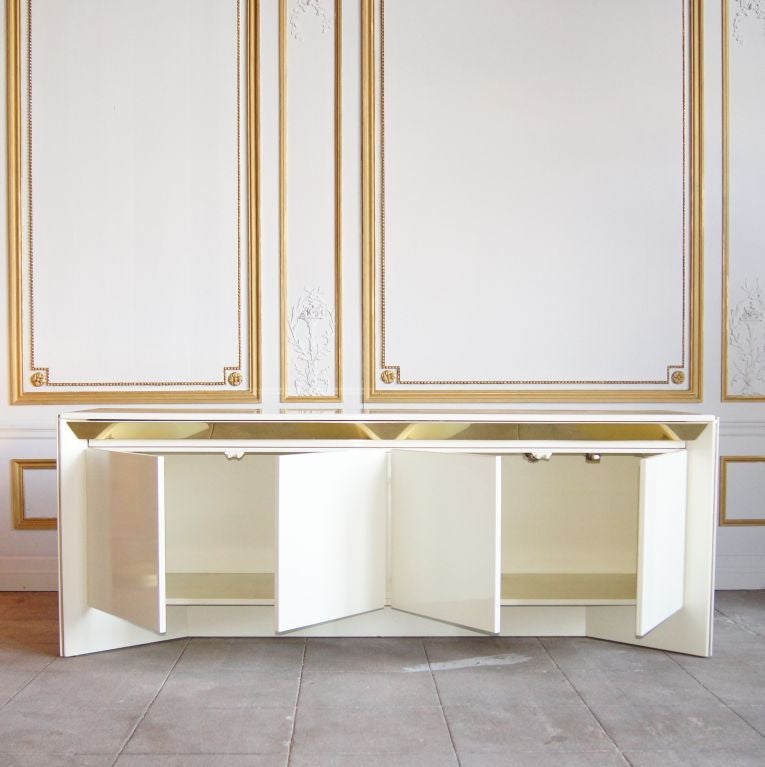 Mid-20th Century Ivory Lacquer and Brass Buffet by Rougier For Sale