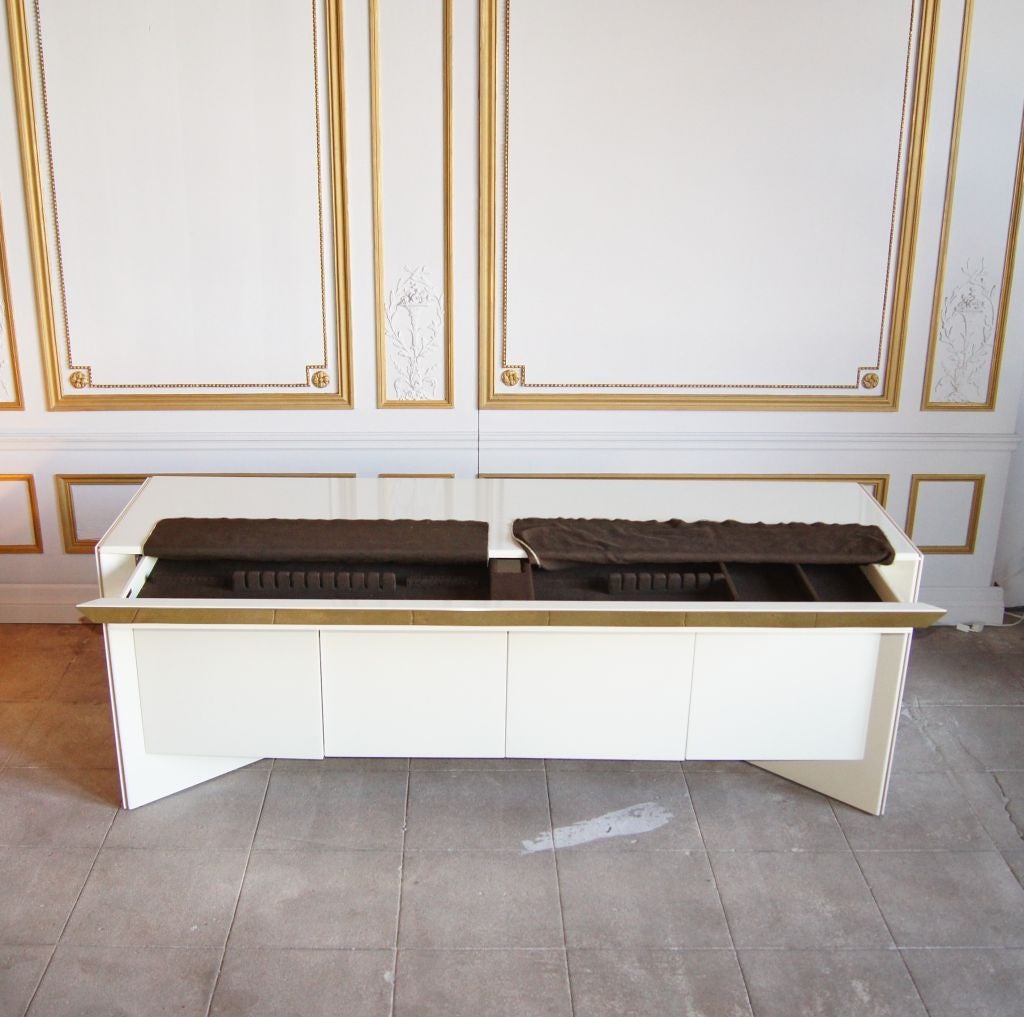 Wood Ivory Lacquer and Brass Buffet by Rougier For Sale