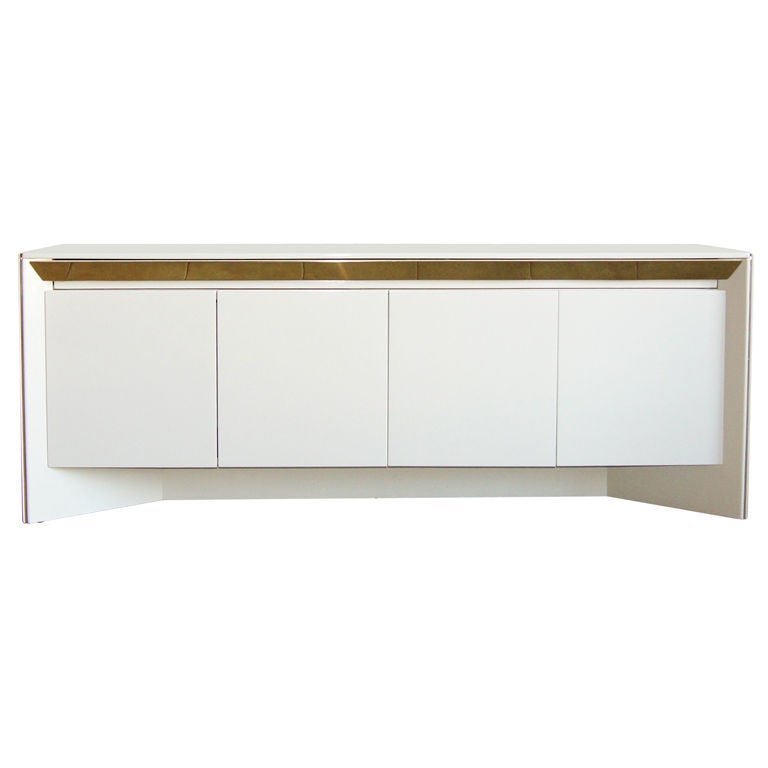 Ivory Lacquer and Brass Buffet by Rougier For Sale