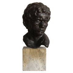 Bronze Bust Of A Youth On Marble Plinth