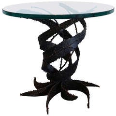 Brutalist Torch Cut Bronze Side Table by Silas Seandel, USA, 1970s