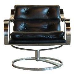 Black Leather & Polished Steel Armchair by Gardner Leaver for Steelcase