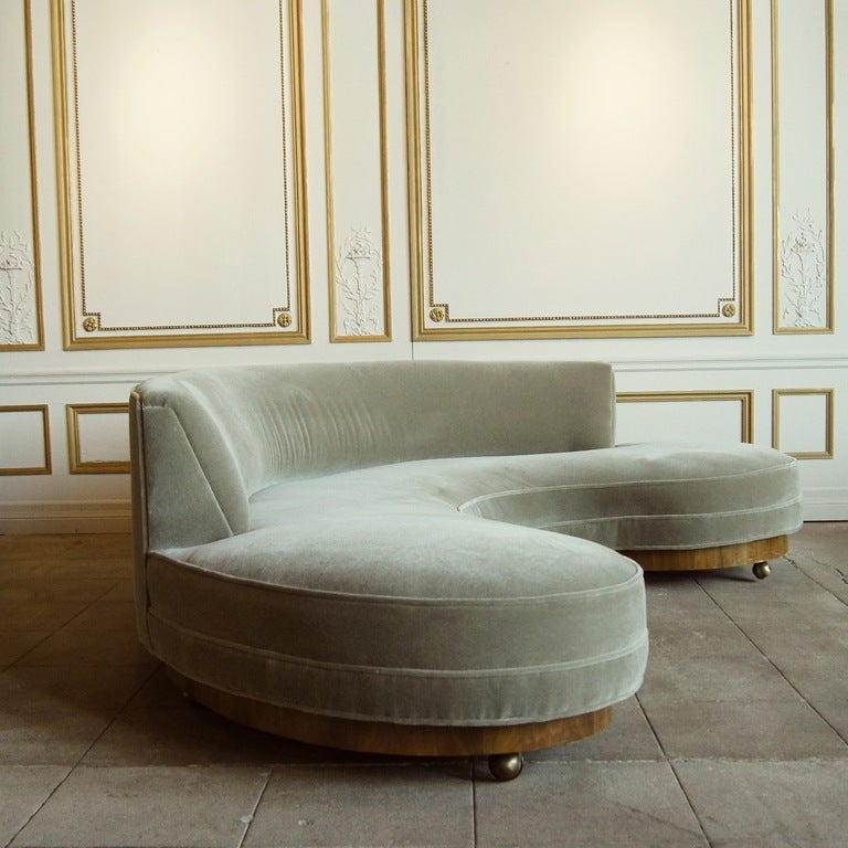 Early Vladimir Kagan Sofa, Circa 1950. Upholstered in a luscious sage mohair. 