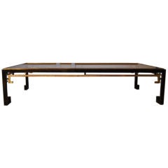 Large Black Enamel and Brass Coffee Table