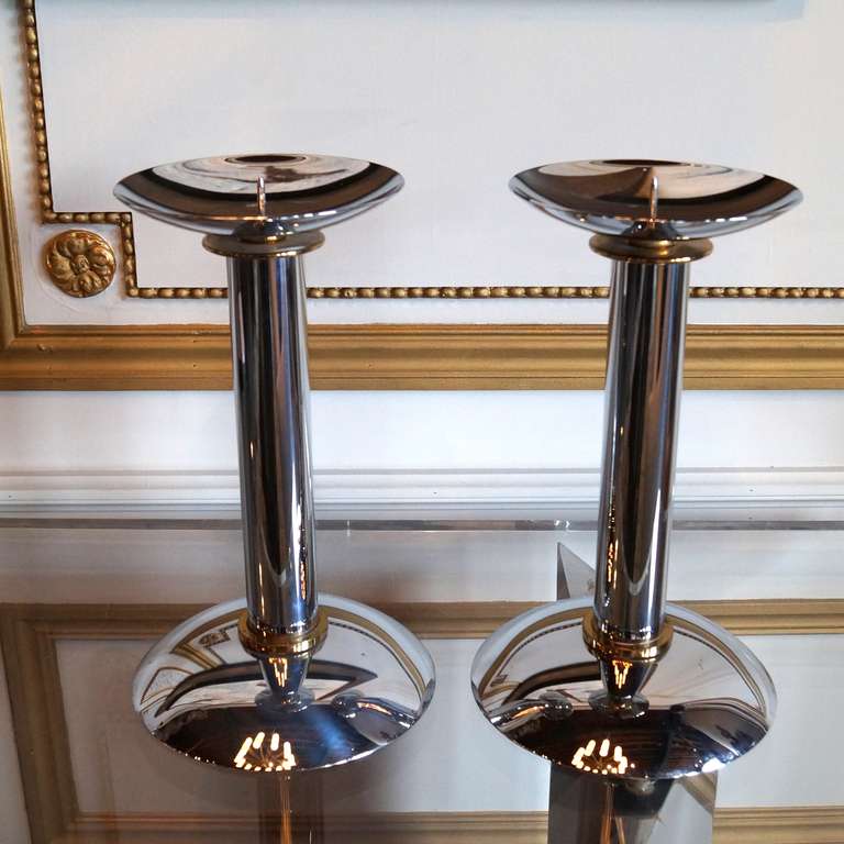 Pair of Karl Springer Candle Holders, USA 1970s In Good Condition In Los Angeles, CA