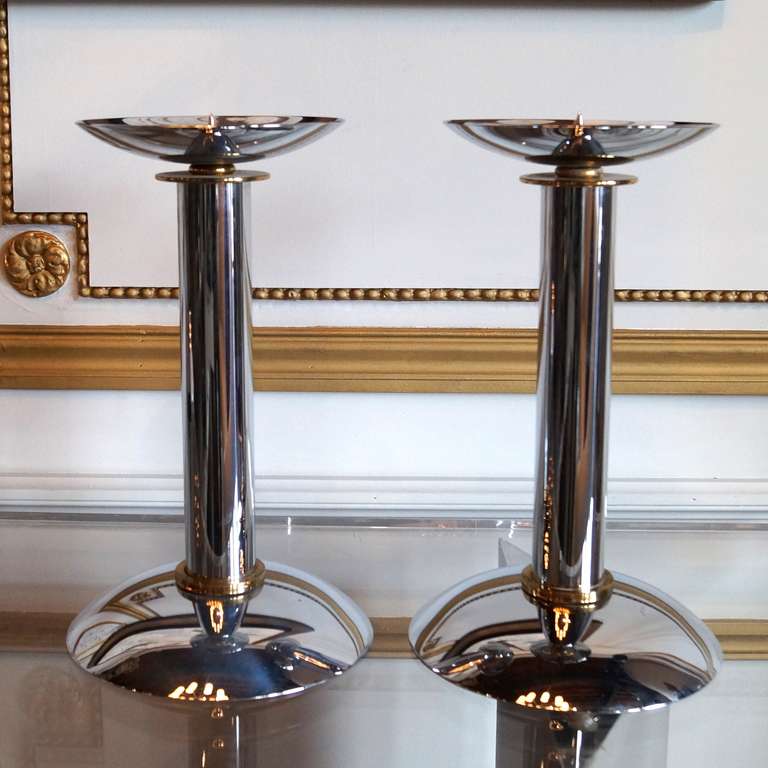Pair of Karl Springer Candle Holders, USA, 1970s