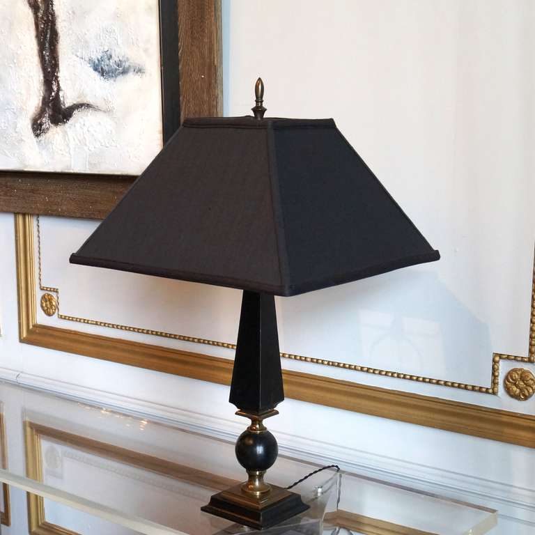 Mid-20th Century Leather and Brass Table Lamp by Jacques Adnet, France, 1960's