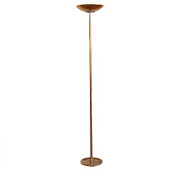 Italian Brass, Polished Steel and Glass Floor Lamp