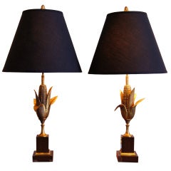 Pair of Bronze & Wood Lamps by Maison Charles