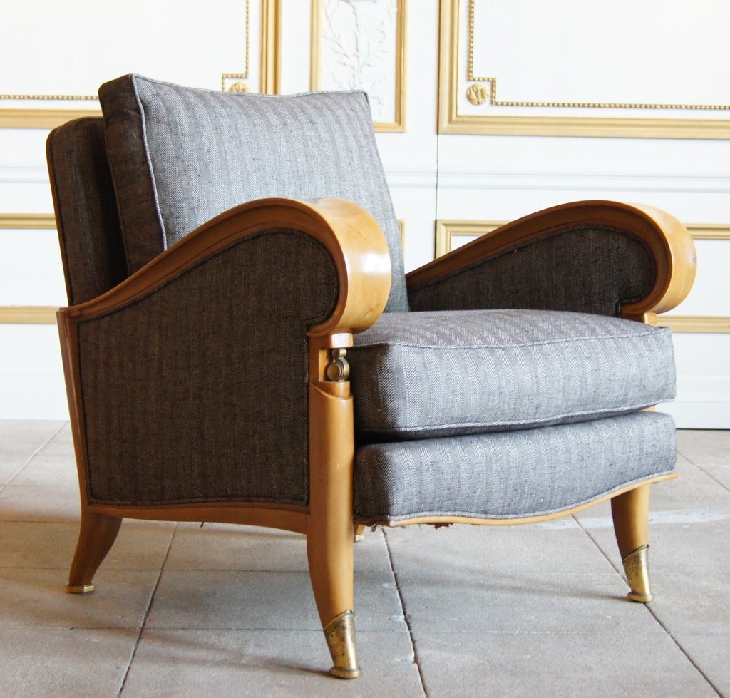 Set of Blonde Mahogany Three Armchairs and Settee, Signed Rousseau & Lardin, 1930's. Armchair 30